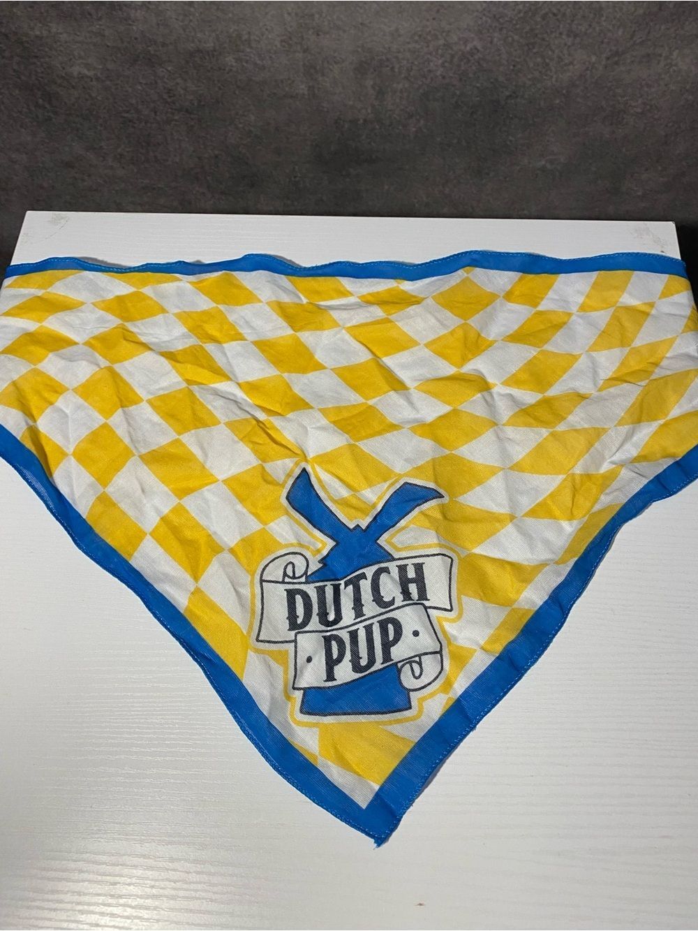 Dutch Bros Coffee Dutch Pup Dog Bandana Yellow White Diamond Checkered Pet Scarf